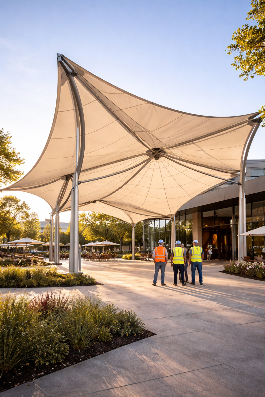 Installed tensile fabric structure by Authent Structures